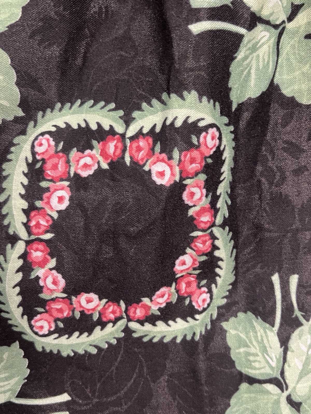 VTG Black Pink Rose Floral Paisley Print European Folk Cottage Core Boho Skirt M