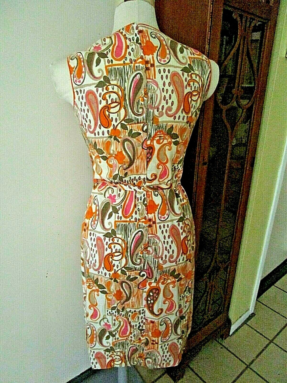 1960’S VINTAGE KIYOMI IOLANI OF HAWAII Shift + Belt WILD MCM PINK ORANGE PAISLEY