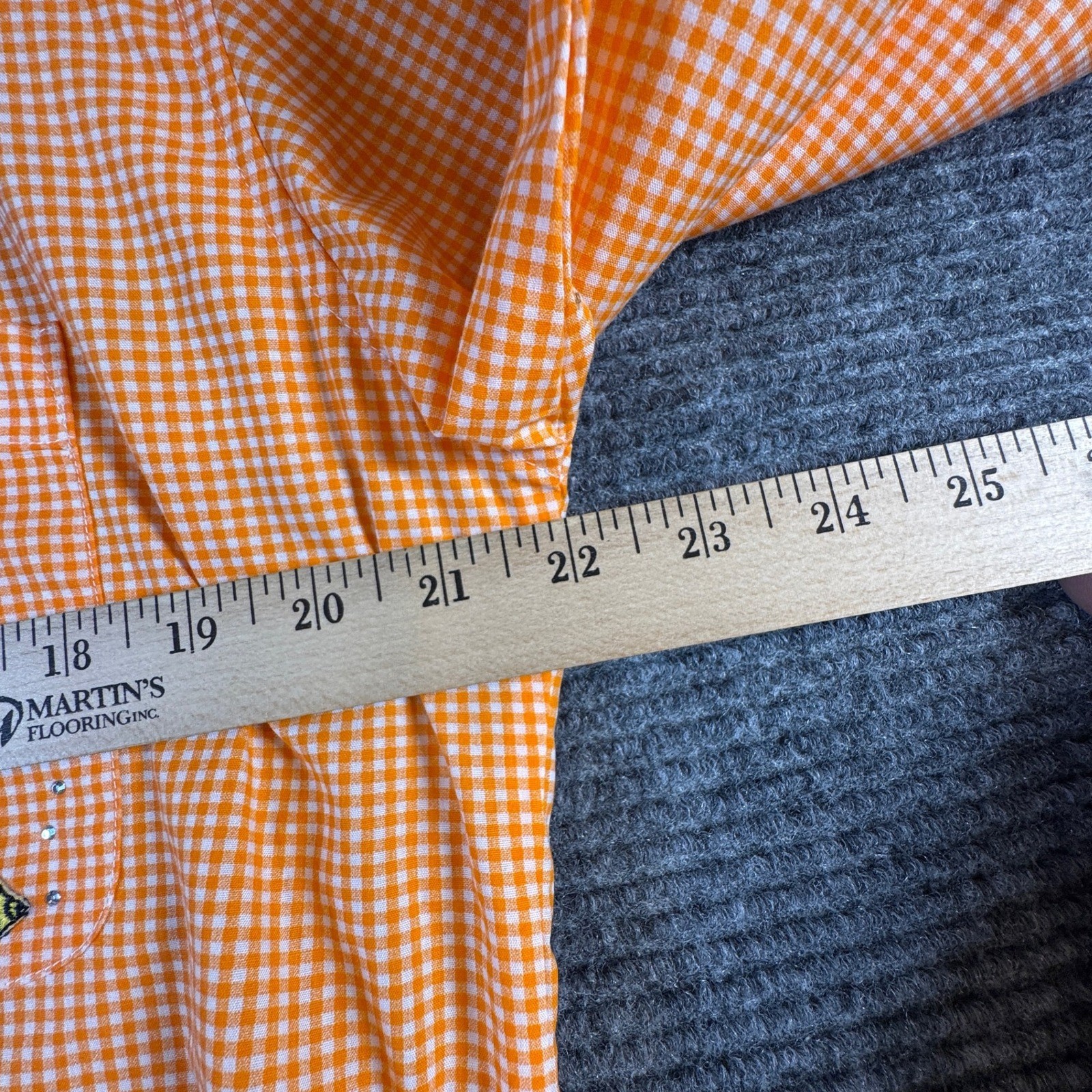 Vintage Tia Designs Orange Gingham Fish Embroidered Button Down Shirt Medium USA