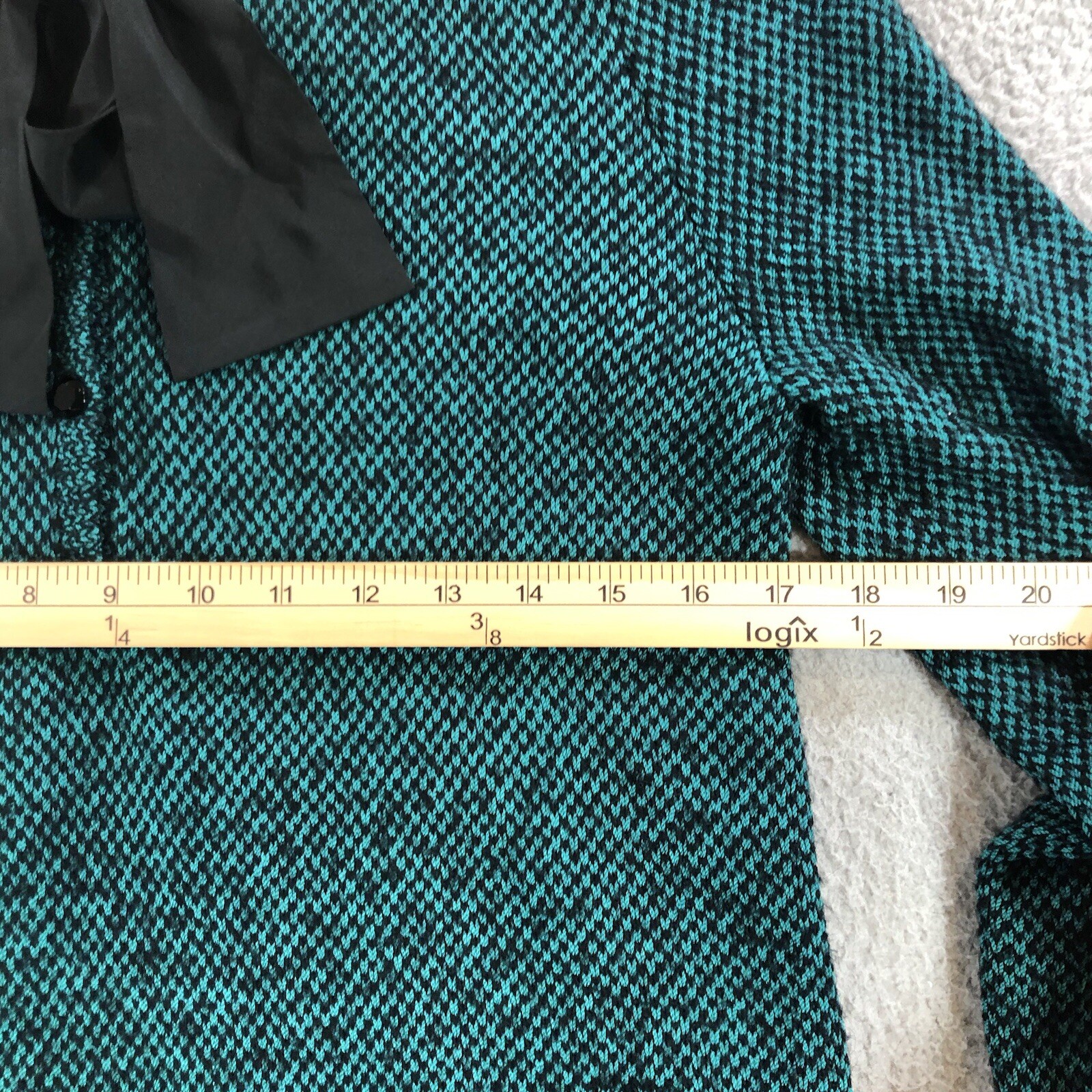 Vtg St John By Marie Gray Knit Dress Green Tweed Beige Collar 80’s Costume