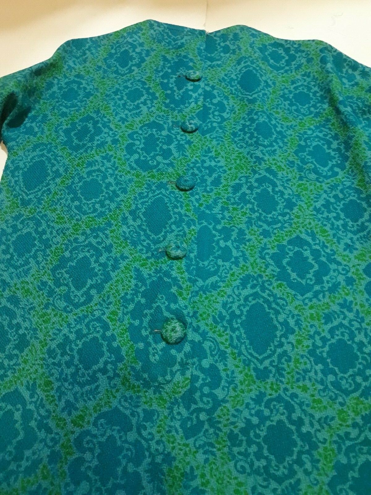 Vintage 60s Nancy Greer Green Jackie O Mod Shift Dress S/M