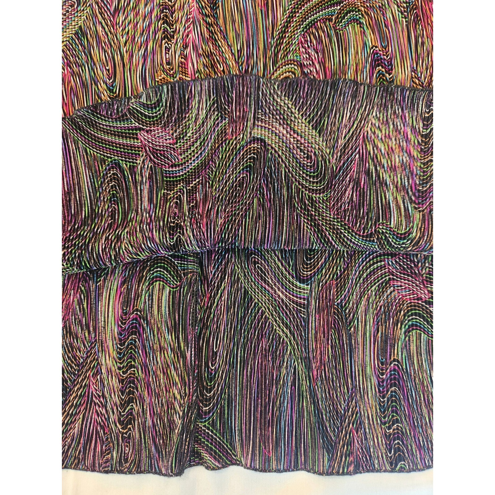 Vintage Sharade of CA Psychedelic Swirl Ribbed Midi Dress 14P Multicolor Sheer