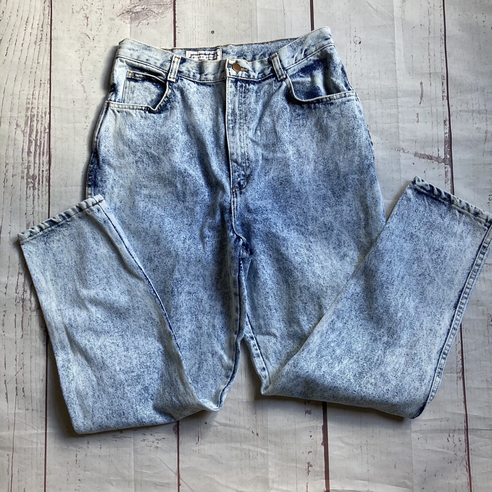 Vintage Mixed Blues Acid Wash Grunge Mom Jeans High Waist 30X28.5 USA Made 90s