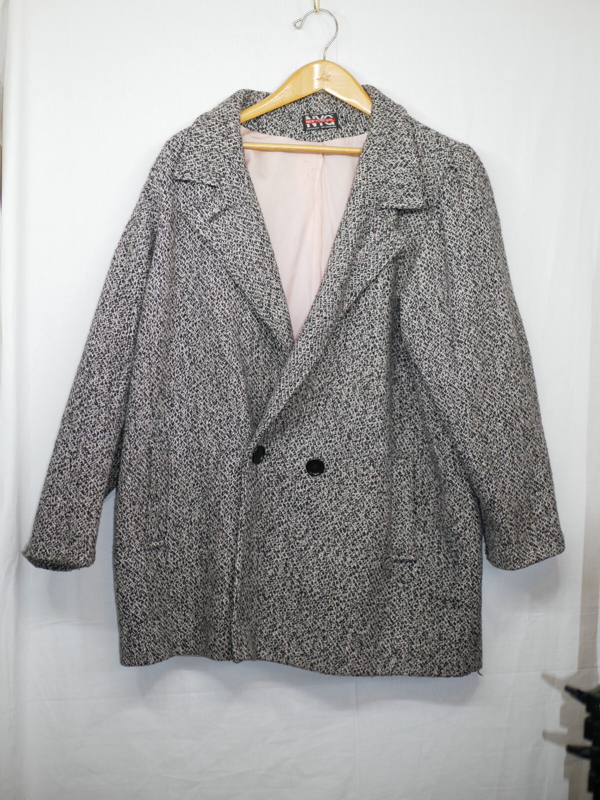 Vintage NYG New York Girl Jacket Coat Womens Gray Pink Wool Lined Size 20 1/2