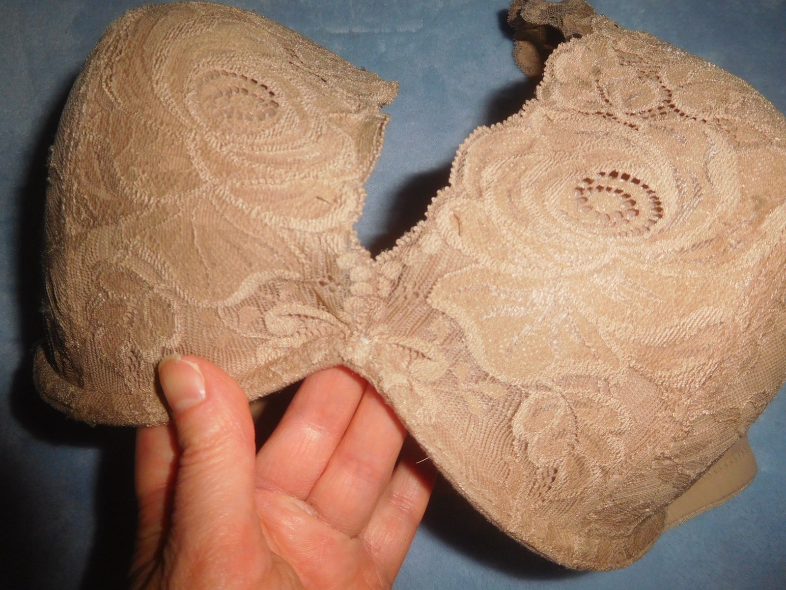 NWOT! DELICATES Nude Beige LACE Padded Plunge Underwire Bra Push Up Inserts 42D