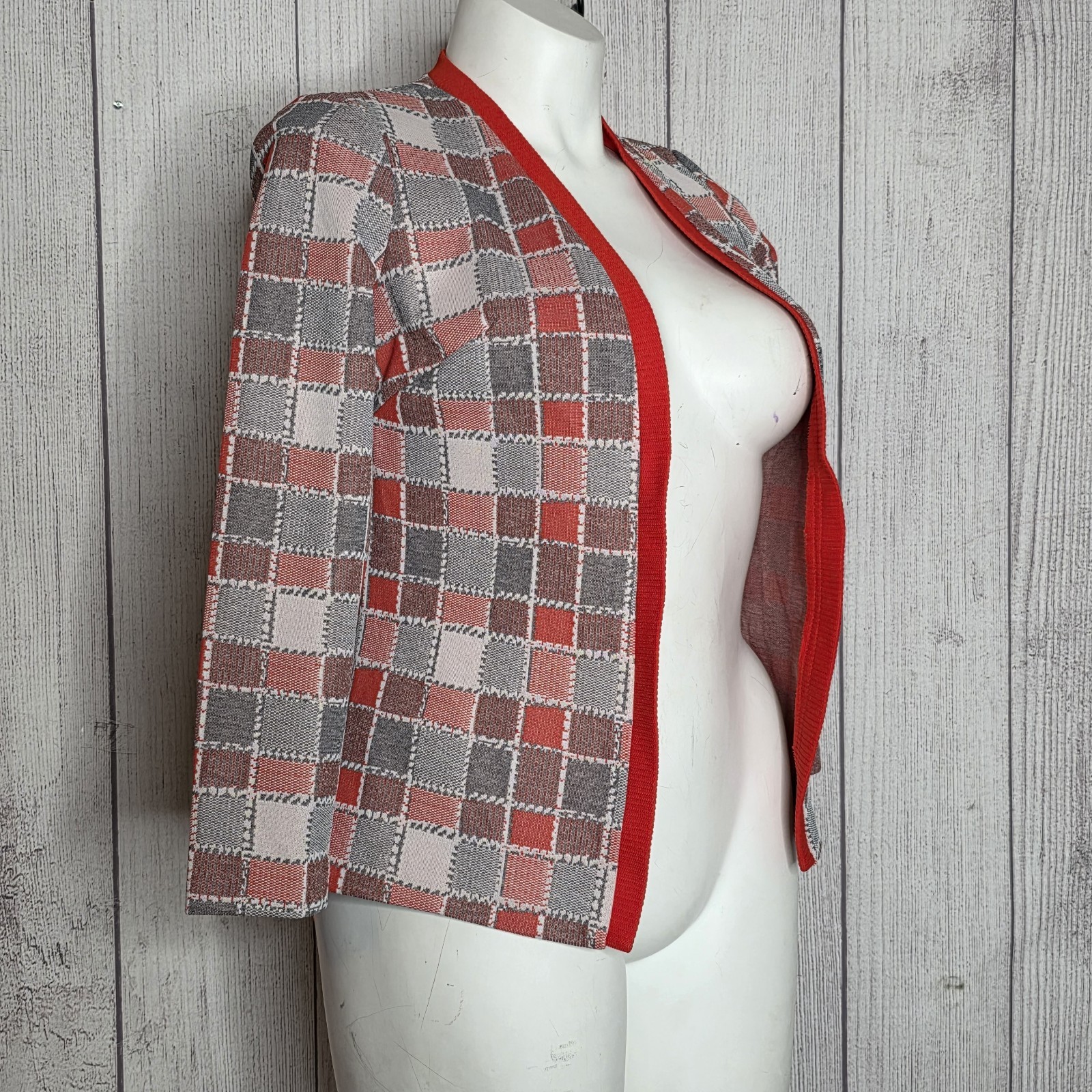 VTG 70s “It’s Better” Orange/Red Plaid Knit Dress & Blazer Set, sz Large