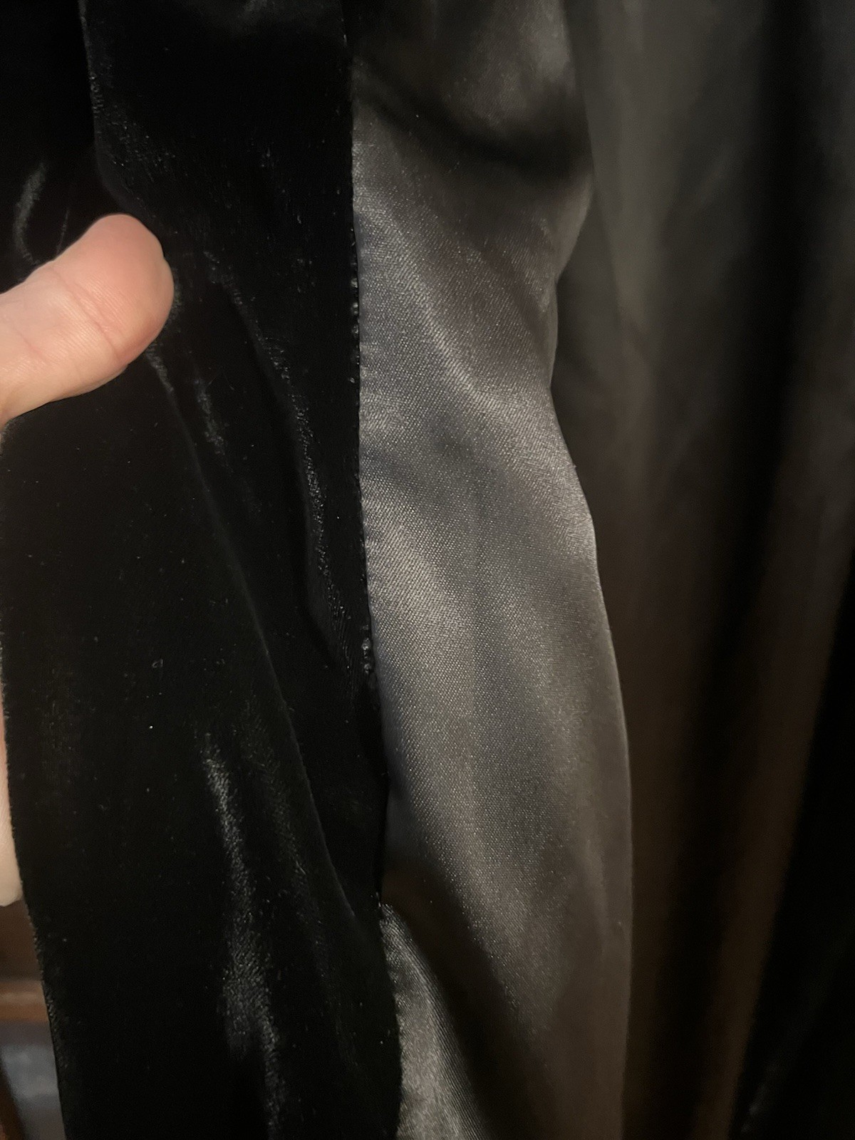 Black Velvet Full Length Opera Cape Open Robe, 3/4 Sleeve, Satin Lined, SM/MD