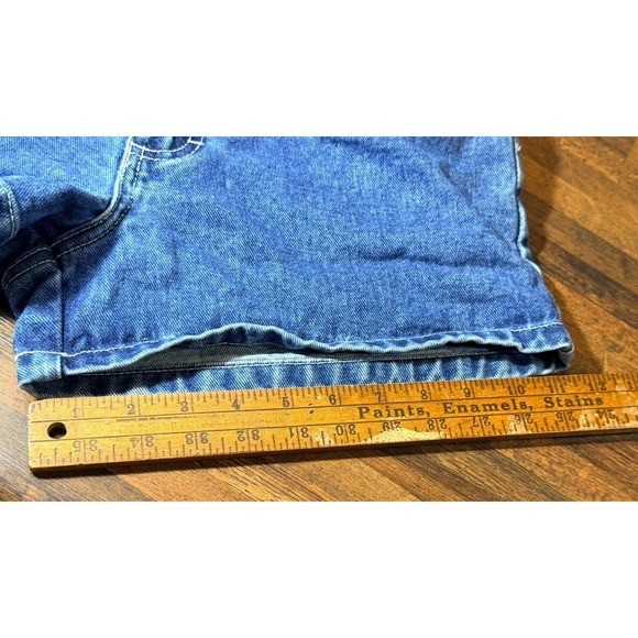 Vintage 1990s BUM equipment denim shorts with large logo patches. SZ 7 waist 28