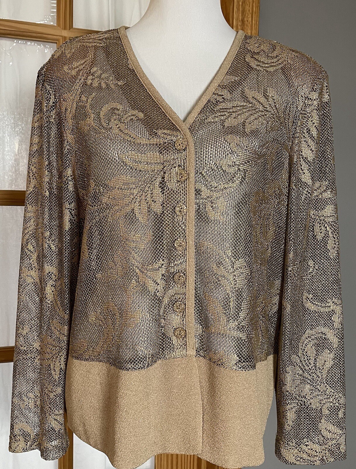 Vtg Special Thyme Floral Cardigan Women’s 16W Beige Button USA Made Classic Boho