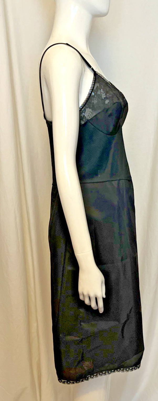Vintage Adoria Black Slip Lace Bodice Nylon Skirt Rustles Nylon/Poly Size 36