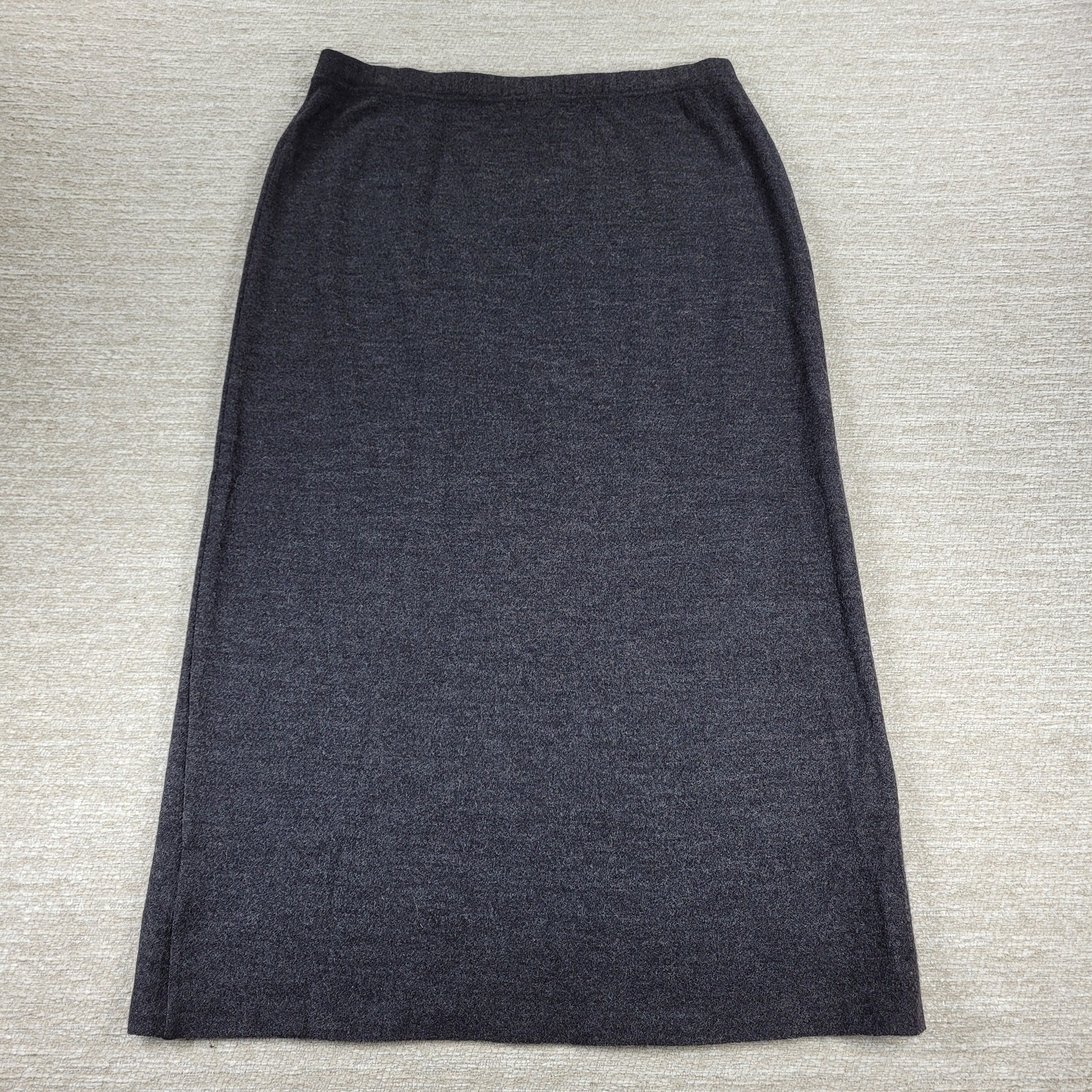 Eileen Fisher Wool Midi Skirt Medium Heather Gray Knit Elastic Waist USA