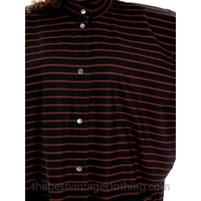 VTG Vuokko Finland Minimalist Mod Black Cotton Stripe Dress S SIlver Popper Snap