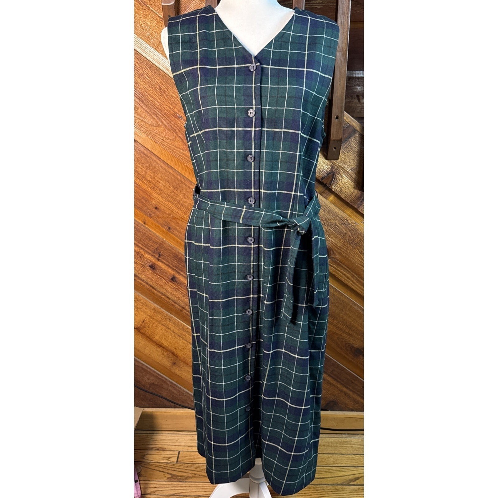 Pendleton 100% Virgin Wool Plaid Belted Dress Size 12 Vintage Made In USA