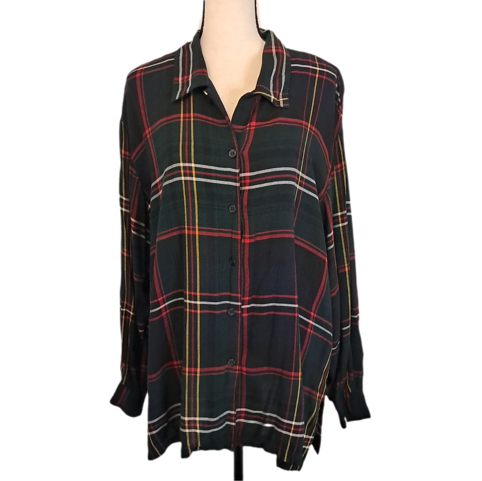 Vtg 90s Elisabeth by Liz Claiborne Hunter Green Plaid Button Preppy Shirt 1X