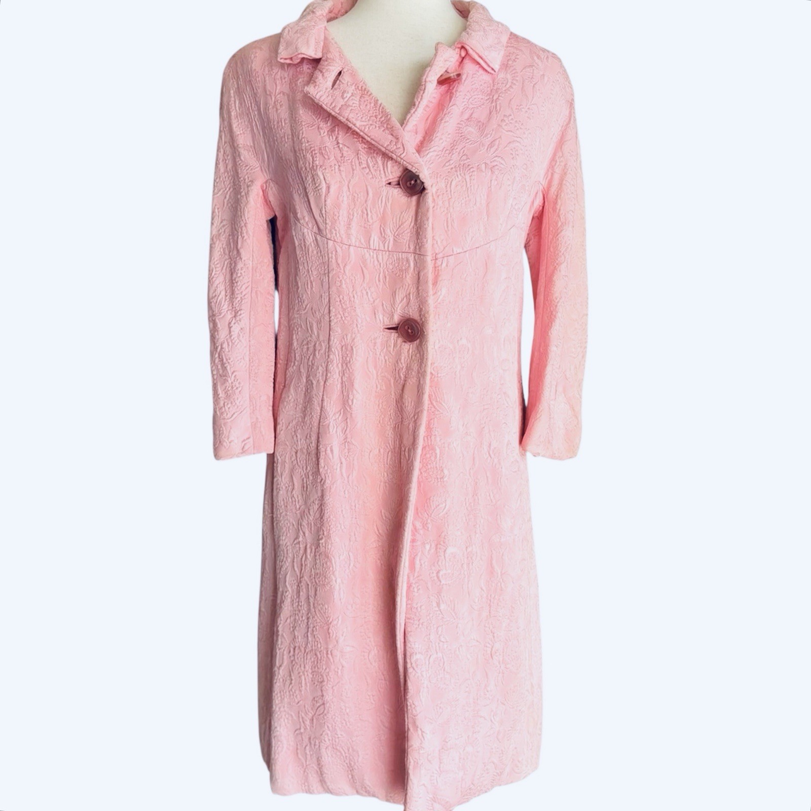 Vintage 60’s Floral Matelassé Swing Coat MCM Textured Mod Lined Bubblegum Pink