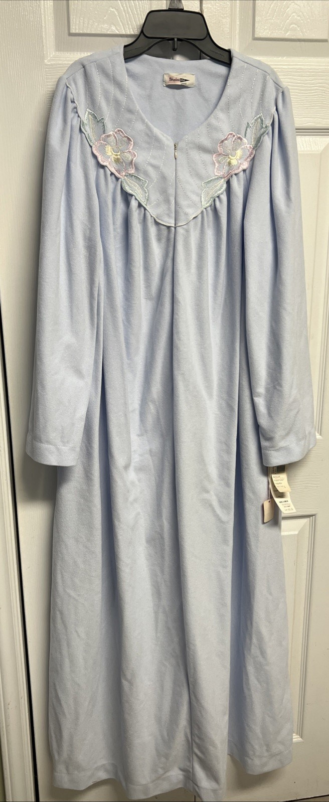 L NWT Vintage Shadowline Robe Pockets Front Half Zip Blue Polyvelva Fabric