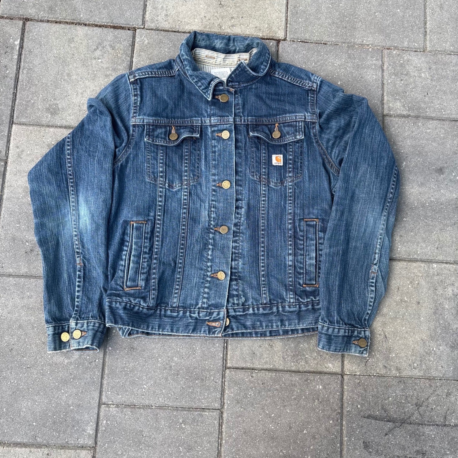 Vintage Carhartt Denim Trucker Jacket Womens Large Blue VNT Dark Wash
