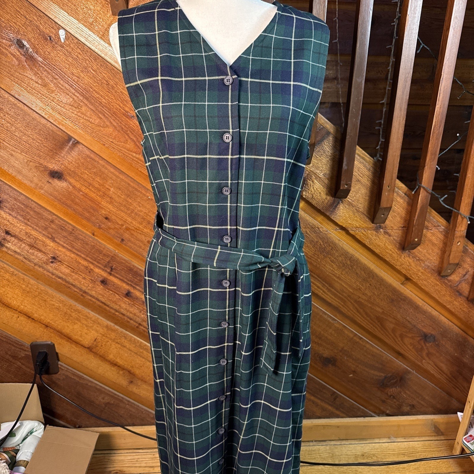 Pendleton 100% Virgin Wool Plaid Belted Dress Size 12 Vintage Made In USA