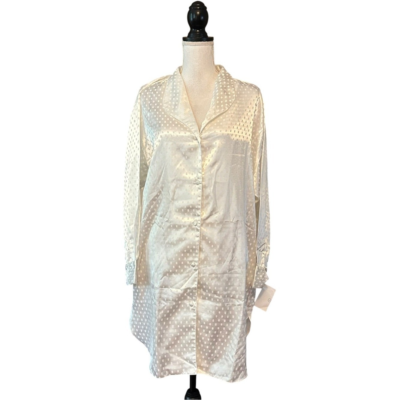 VINTAGE Erika Taylor Satin Button Down Sleep Shirt SZ Large in White Bridal NEW