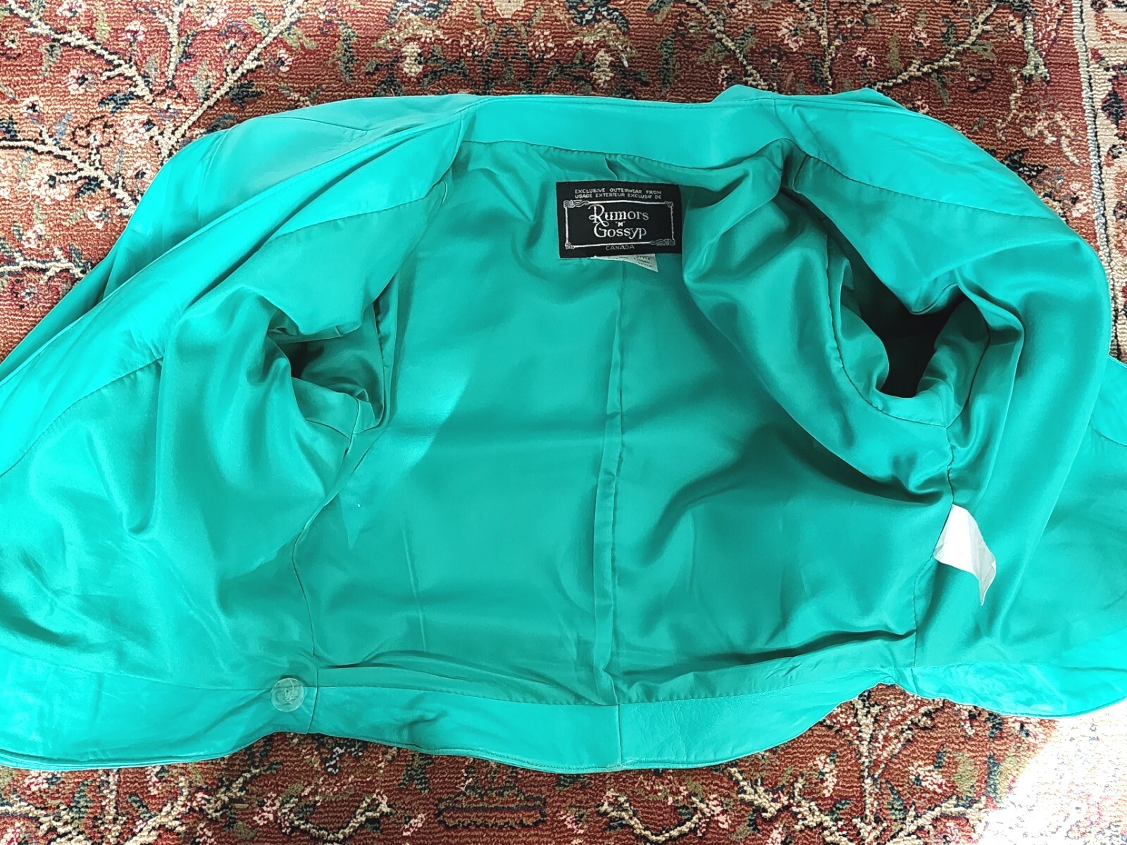 Vtg 80s Rumors n Gossip 2pc Leather Blazer & Skirt Suit Set aquamarine S/M