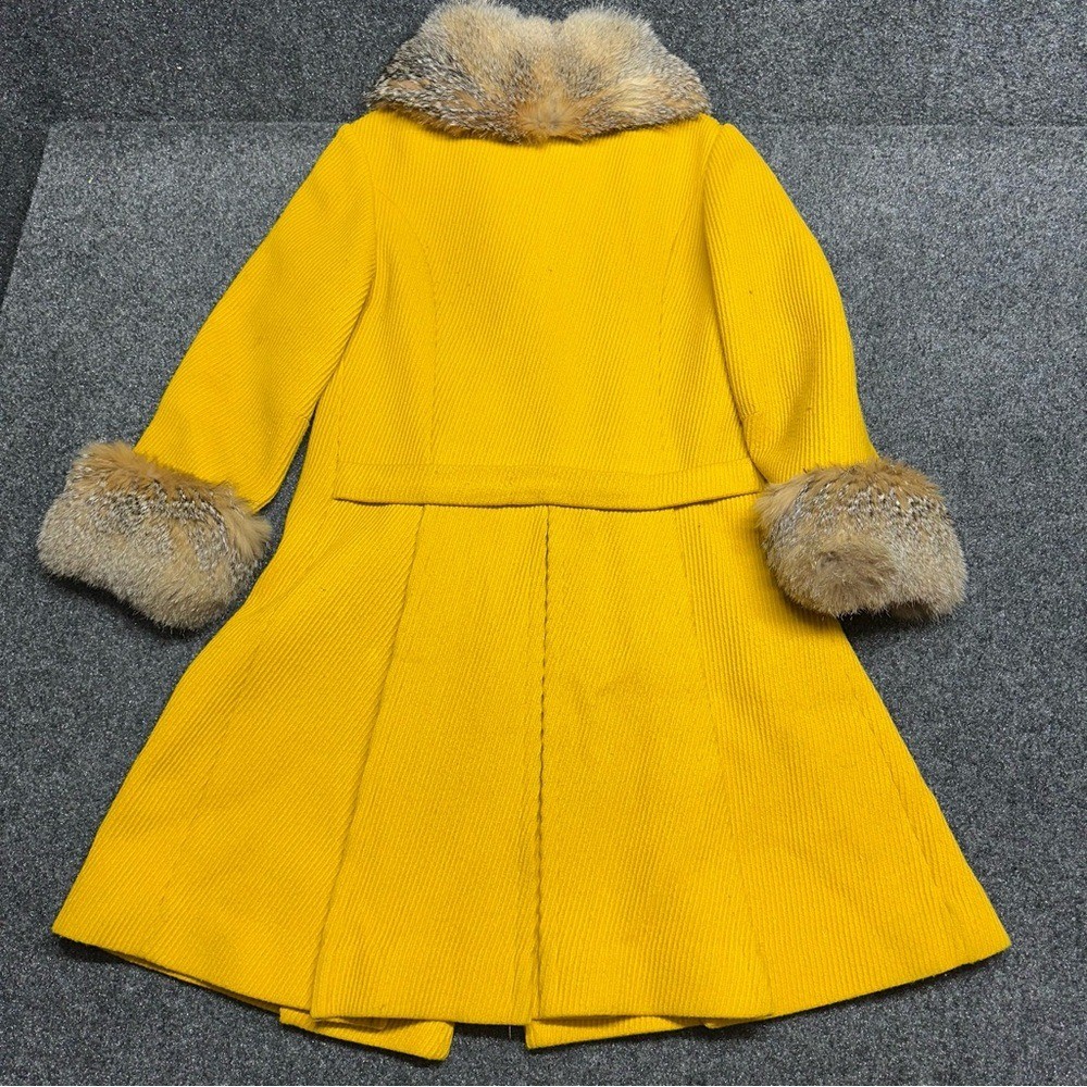 Vintage 60s Yellow Wool Coat Real Fur Collar Cuffs ILGWU Union Made Twee 1960s