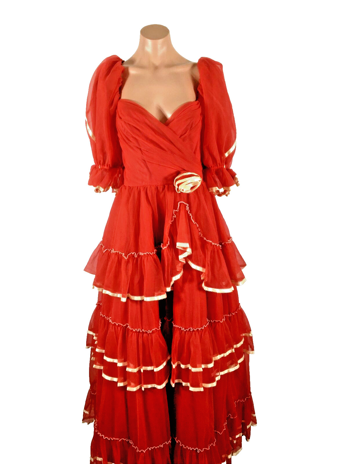 Vintage FLIRTATIONS Full Skirt GONE WITH THE WIND Ball Gown Red Lace UNION 15/16