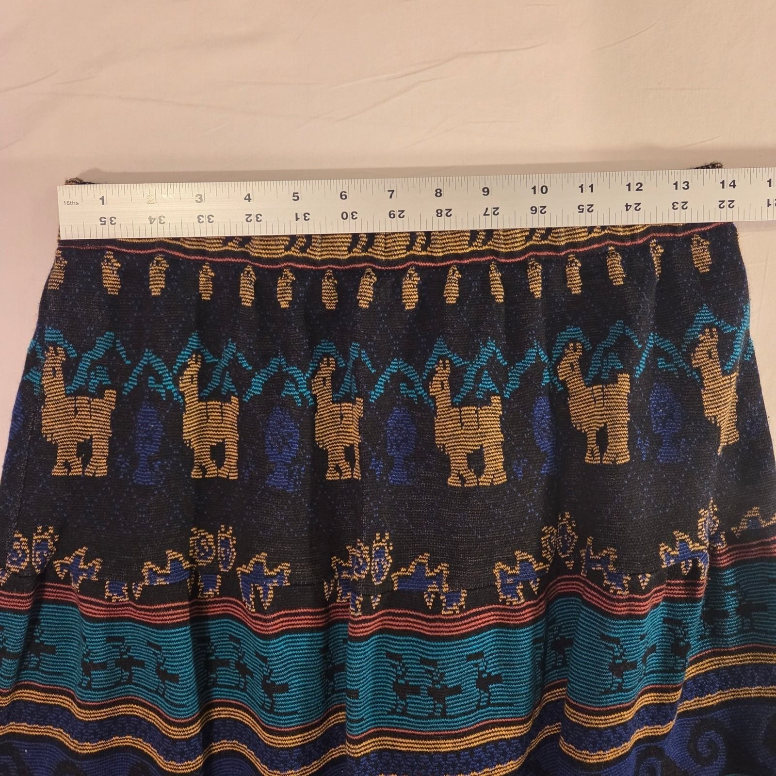 Vintage Melrose Knits Women’s Peruvian Print Pull On Midi Skirt Size L