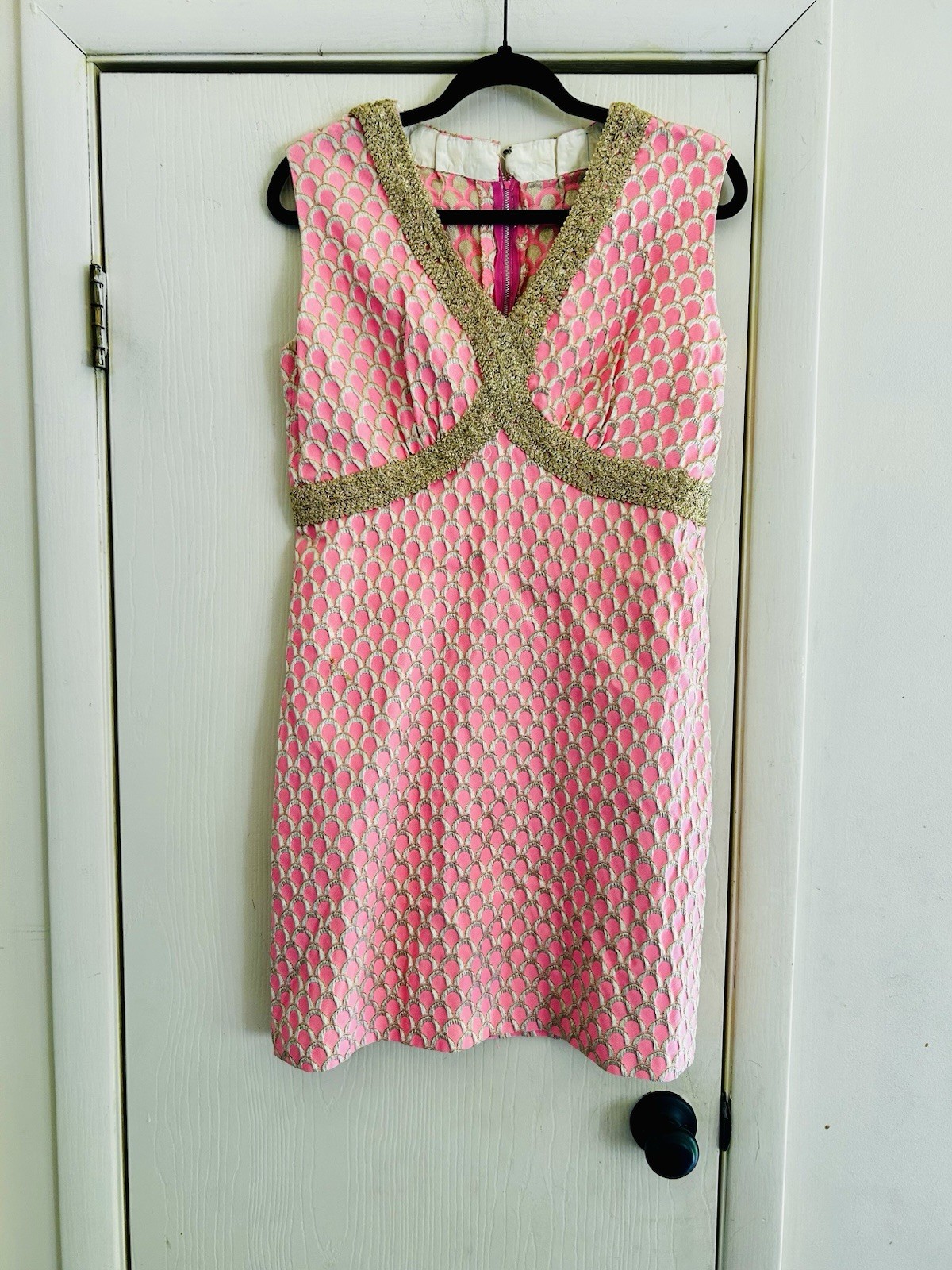 VTG 60s Retro Mod Shimmer Hippie Go-Go Metal Zip Handmade Metallic Mini Dress M