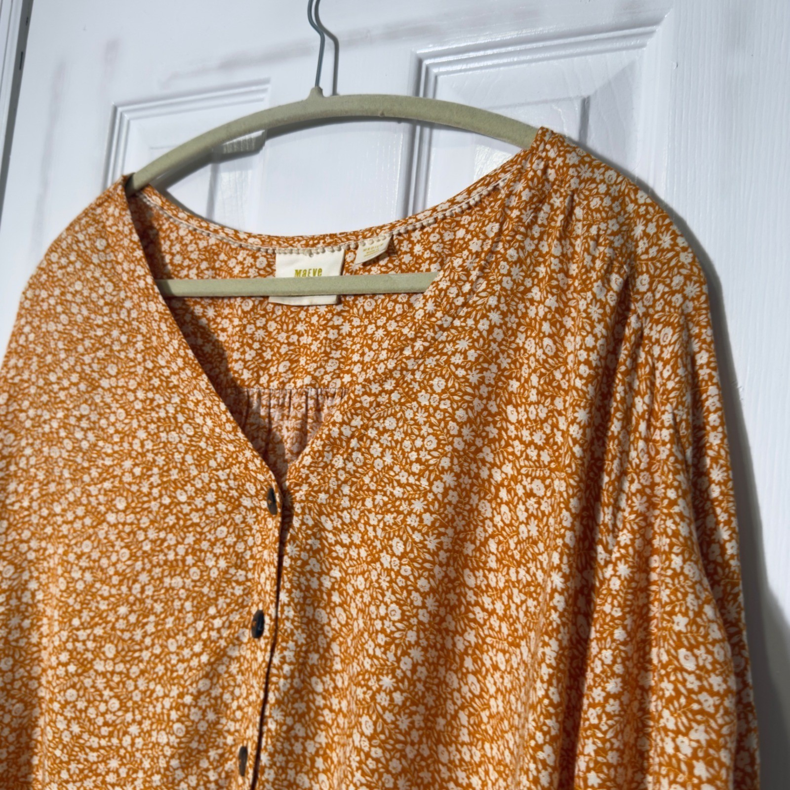 Anthropologie Maeve Venice Floral Peasant Blouse Mustard Orange Medium
