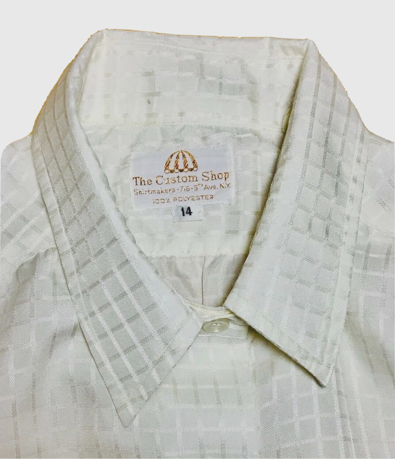 VINTAGE MAD MEN IVORY POLYESTER SECRETARY SHIRT, THE CUSTOM SHOP NY, SIZE 14