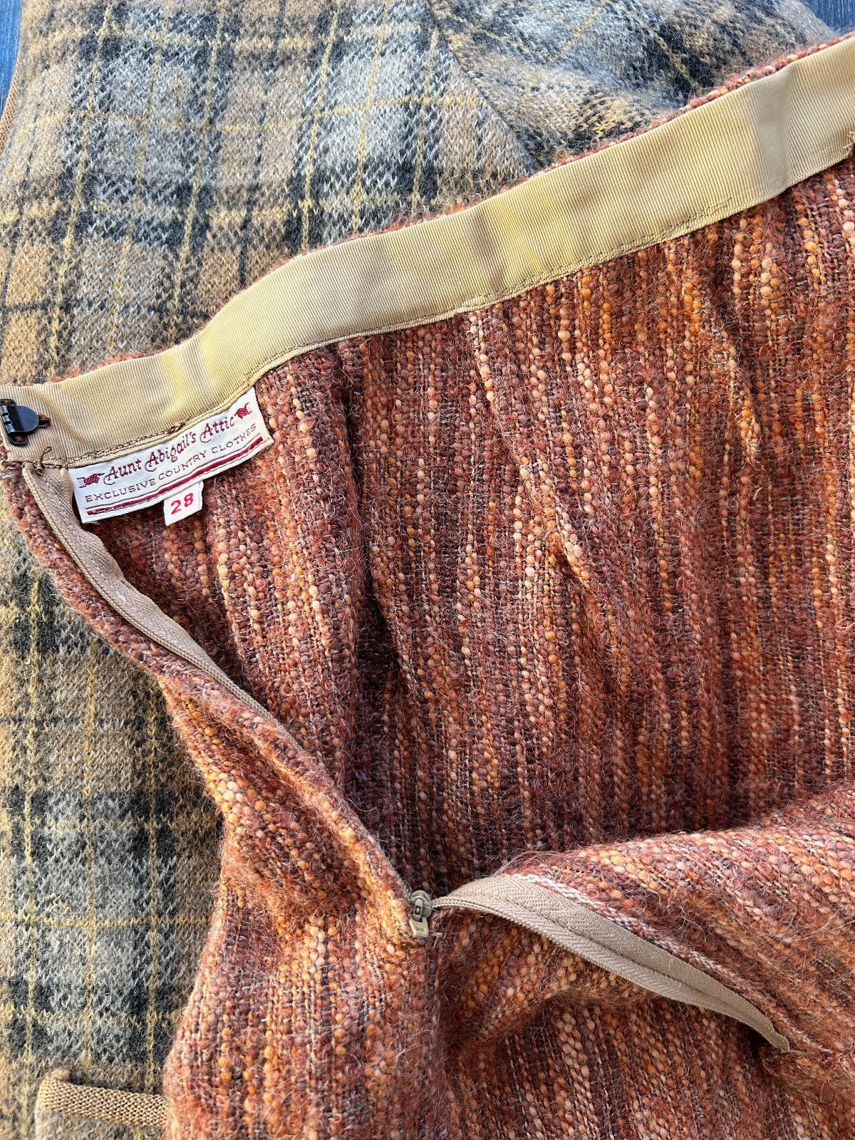 Vintage Wool Autumnal Tweed Skirt Aunt Abigail’s Attic Bias Cut A-Line 30″ W
