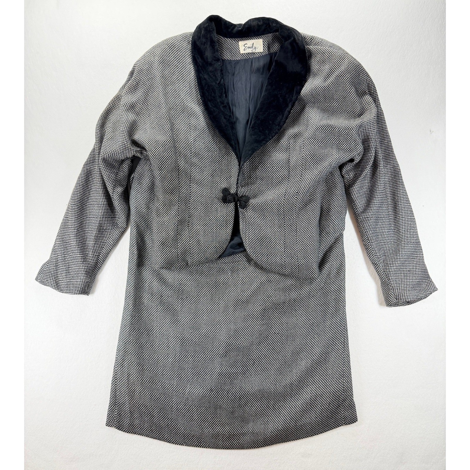 Vintage Emily 2 Piece Skirt Suit Black White Textured Set Unknown Size