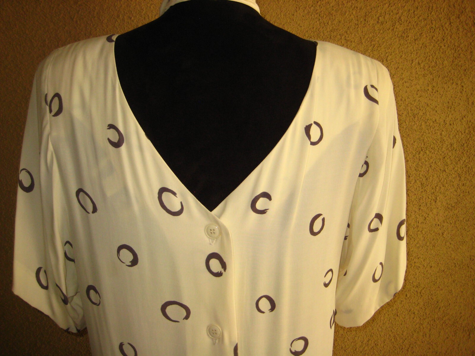 Vintage Warren Z I Magnin 80 cream abstract circles padded shoulder sheath dress