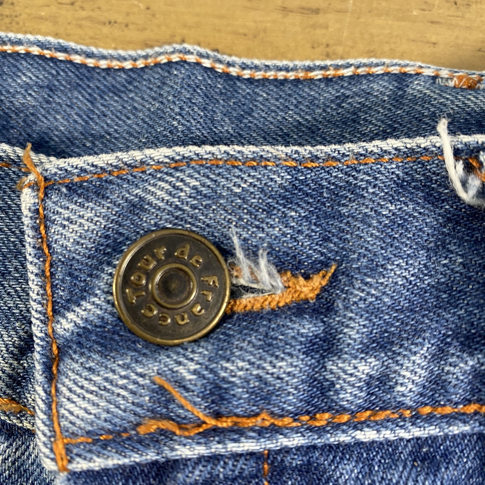 Vintage 70s Tour De France Blue Jeans Tag 11/12 (27×33) Zip Straight USA Denim