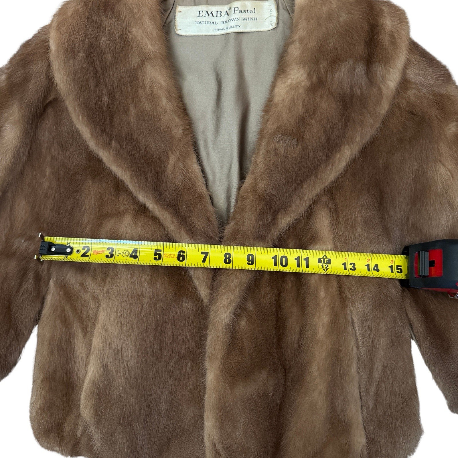 Vintage EMBA Pastel Natural Brown Mink Capelet Jacket Royal Quality L 3/4 Sleeve