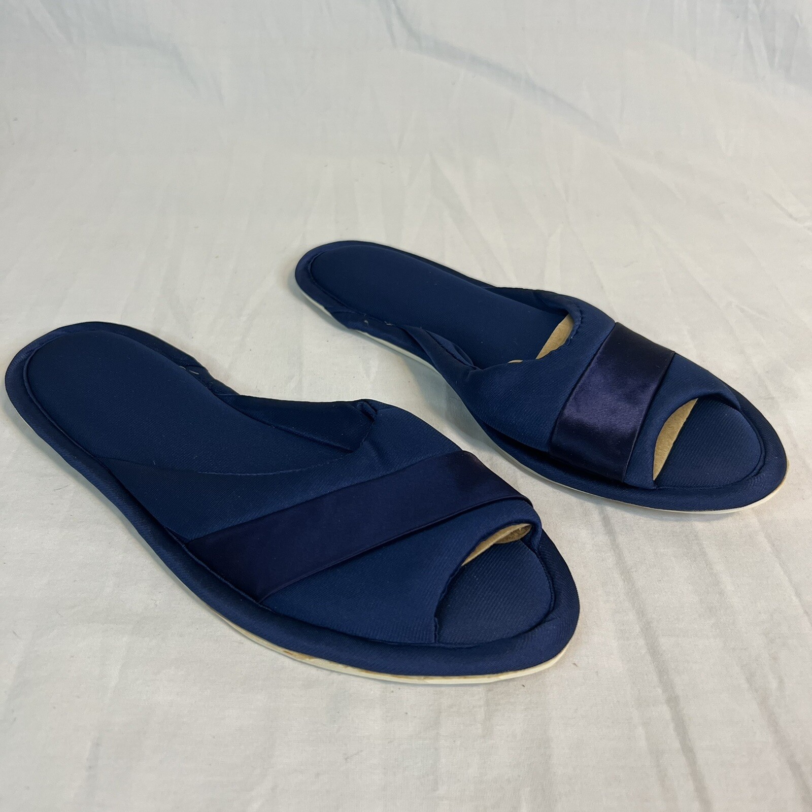 Bray Mates Slip-On Satin Slipper Bedroom Shoes Sz 6 Never Worn USA Navy Blue