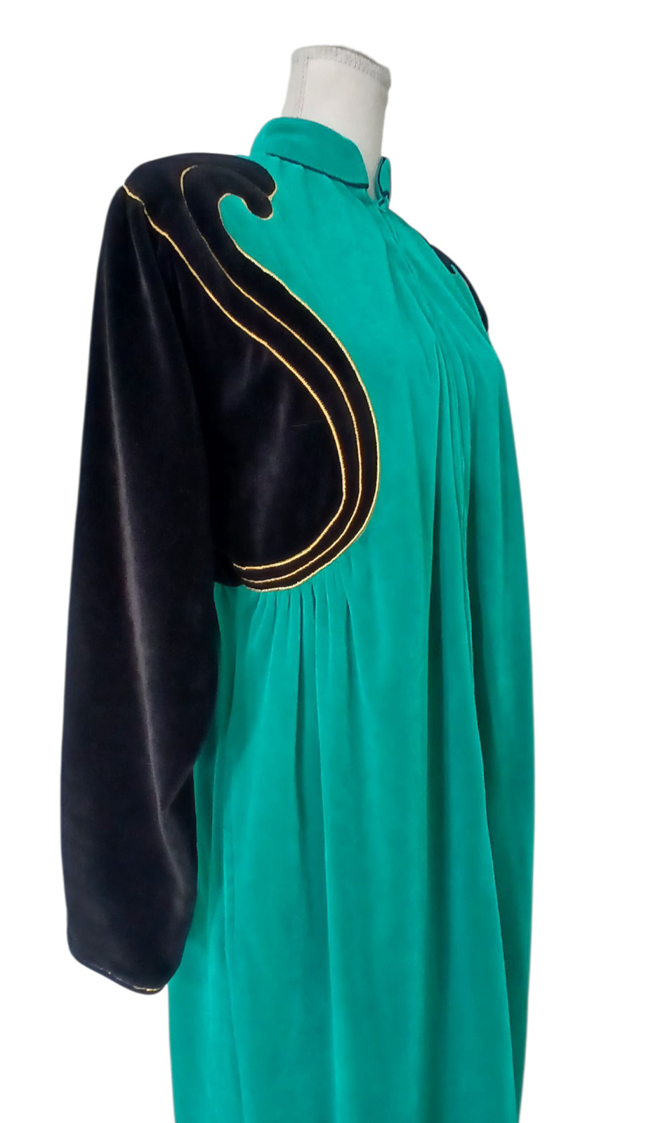 Vtg Bill Tice Turquoise Velvet Gold Robe Dress sz 10 Housewife