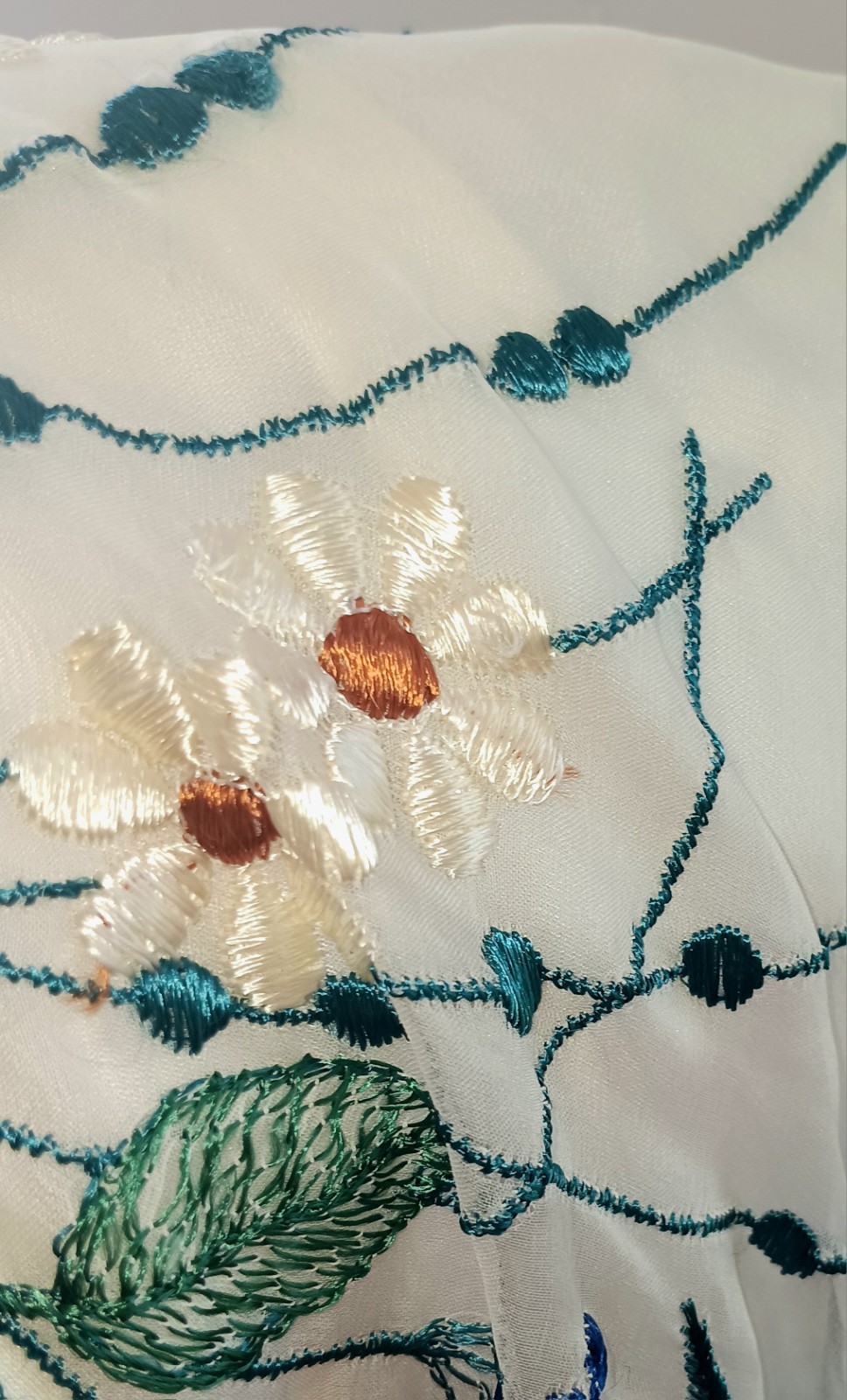 1950s Embroidered Silk Mandarin Dress Organza Floral Exceptional Vintage OOAK