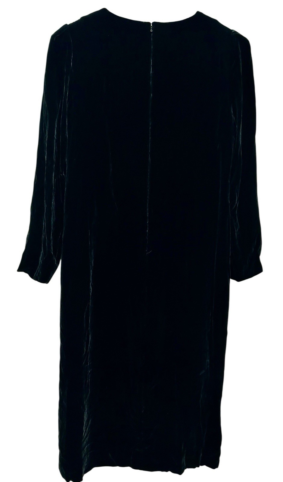 Vintage Halston III Black Velvet Dress sz8 Shoulder Pads Gold Bow Long Sleeve