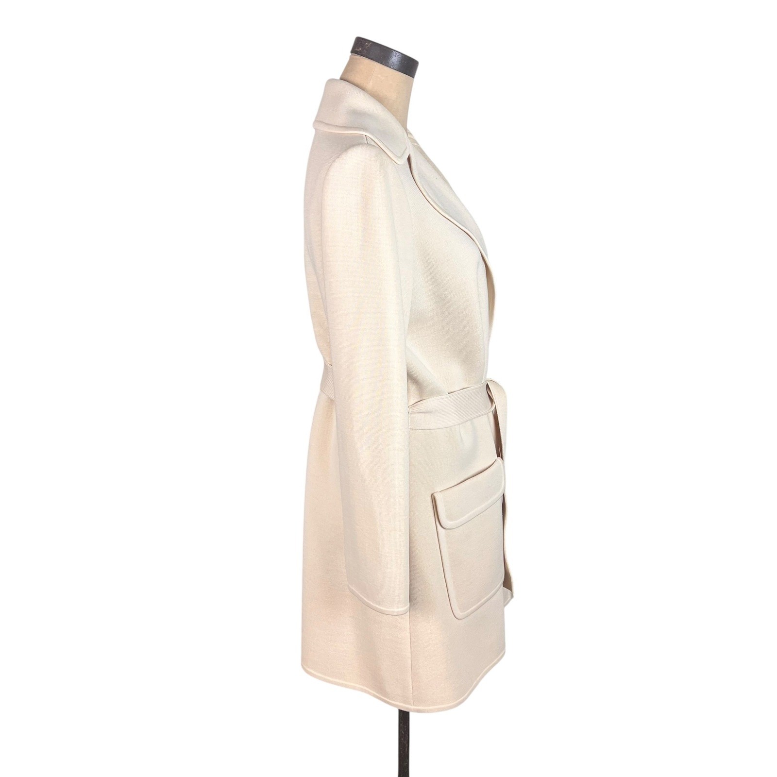 Vintage LeRoy Knitwear Cream 100% Wool Wrap Coat with Belt Large