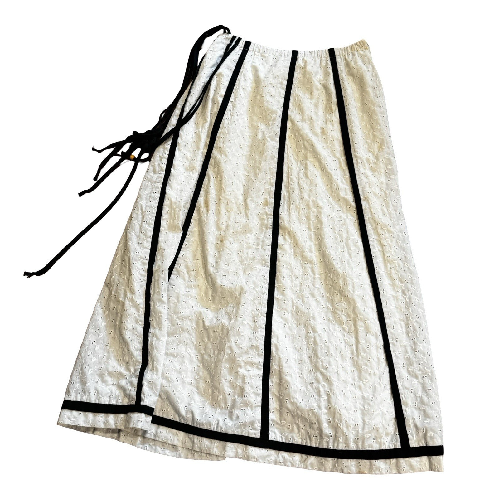Vintage 70s Chessa Davis eyelet white maxi Skirt size Large hippie prairie boho