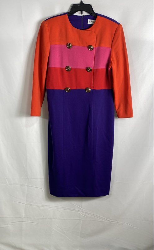 Vintage 90s Carelle Women’s Colorblock Sheath Dress Red Pink Purple