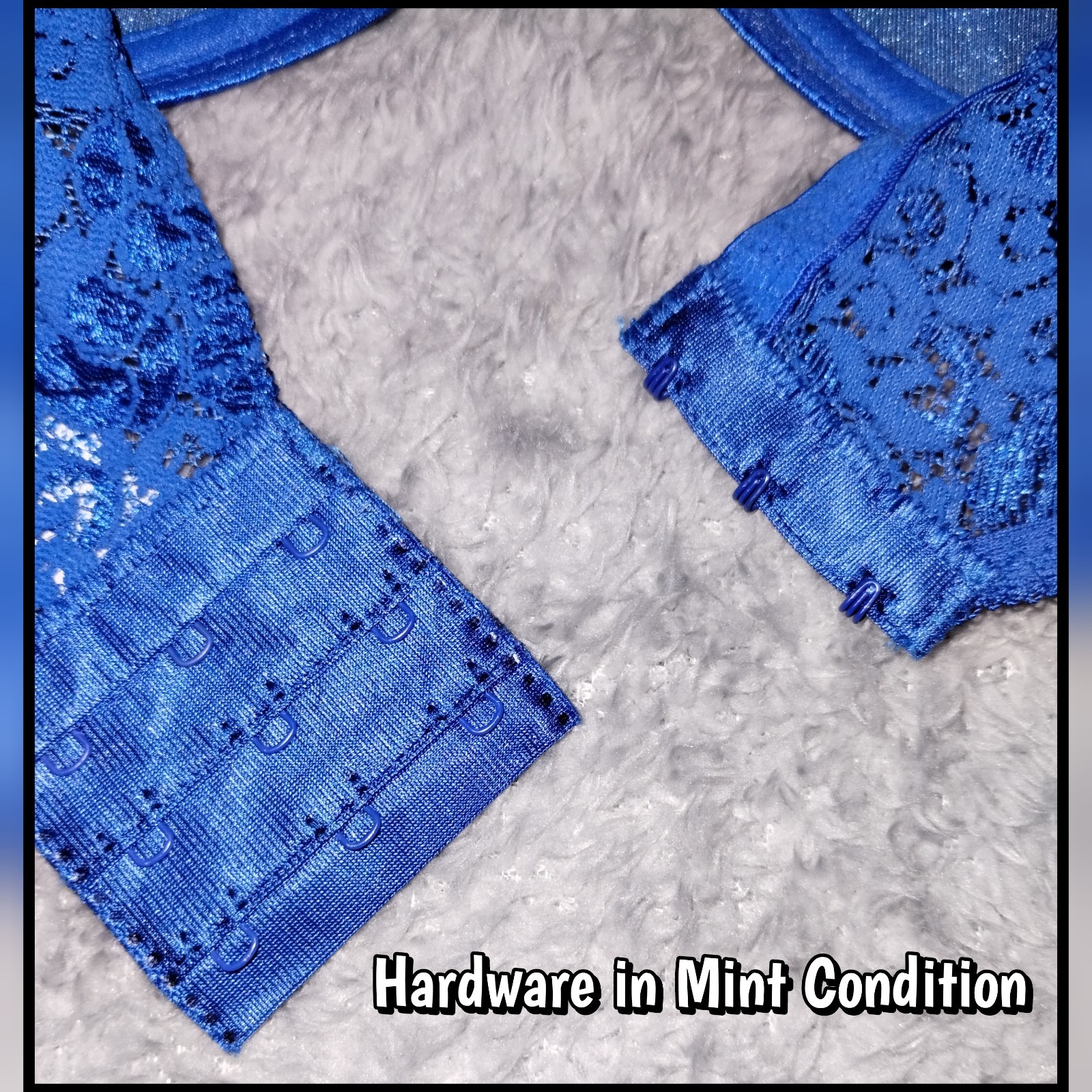 Maidenform Rendezvous NWT VTG Cobalt Blue Nylon Satin Lace Set 38D / Large