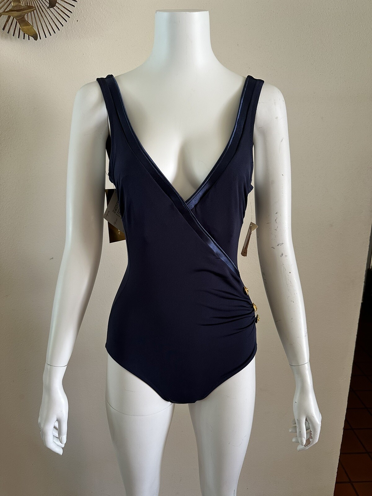 1990s Gottex One Piece Swimsuit Lycra Sensations Floral Buttons Resort 6 80s VTG