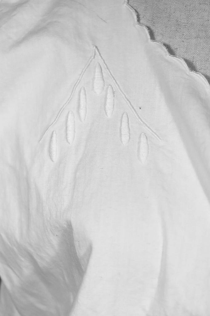 Antique Initialed Edwardian French White Cotton Night Gown Plus Size