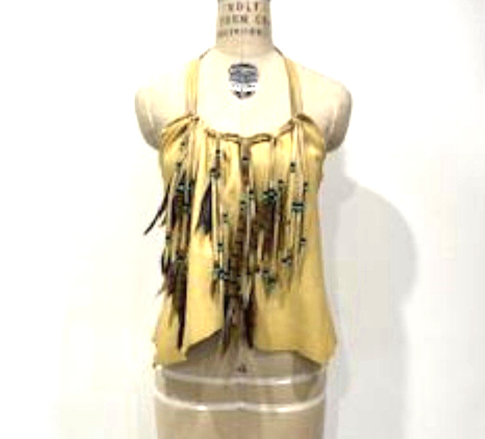 Artisan Handmade Leather Halter Feather Fringe Biker Hippie Motorcycle RocknRoll