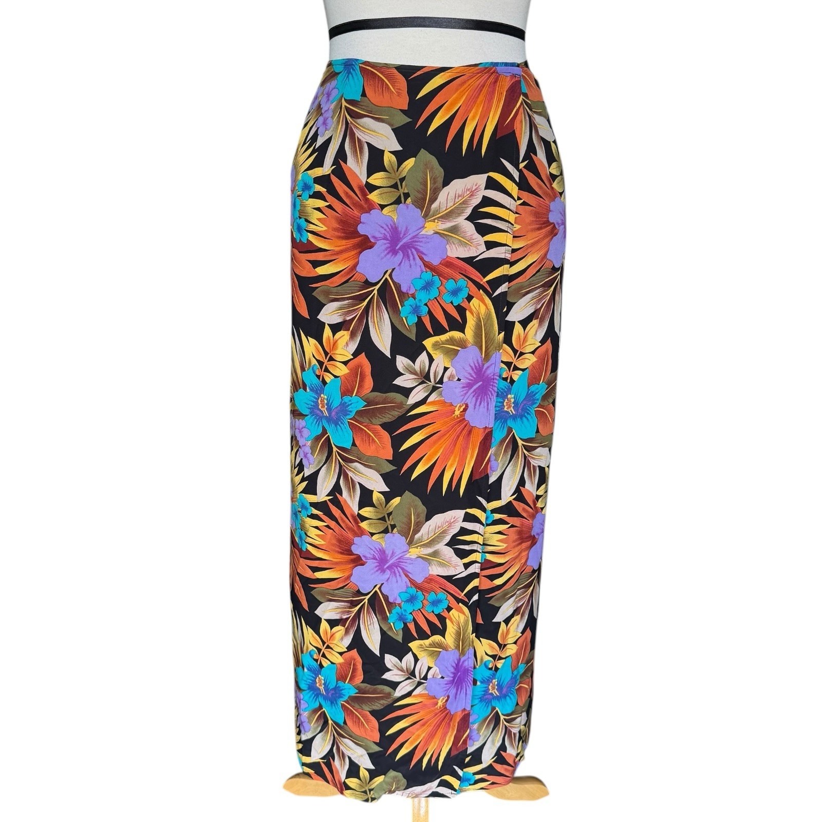Vintage 100% Silk Maxi Skirt Women’s Size 12 Bright Flora Print Boho Retro Y2K
