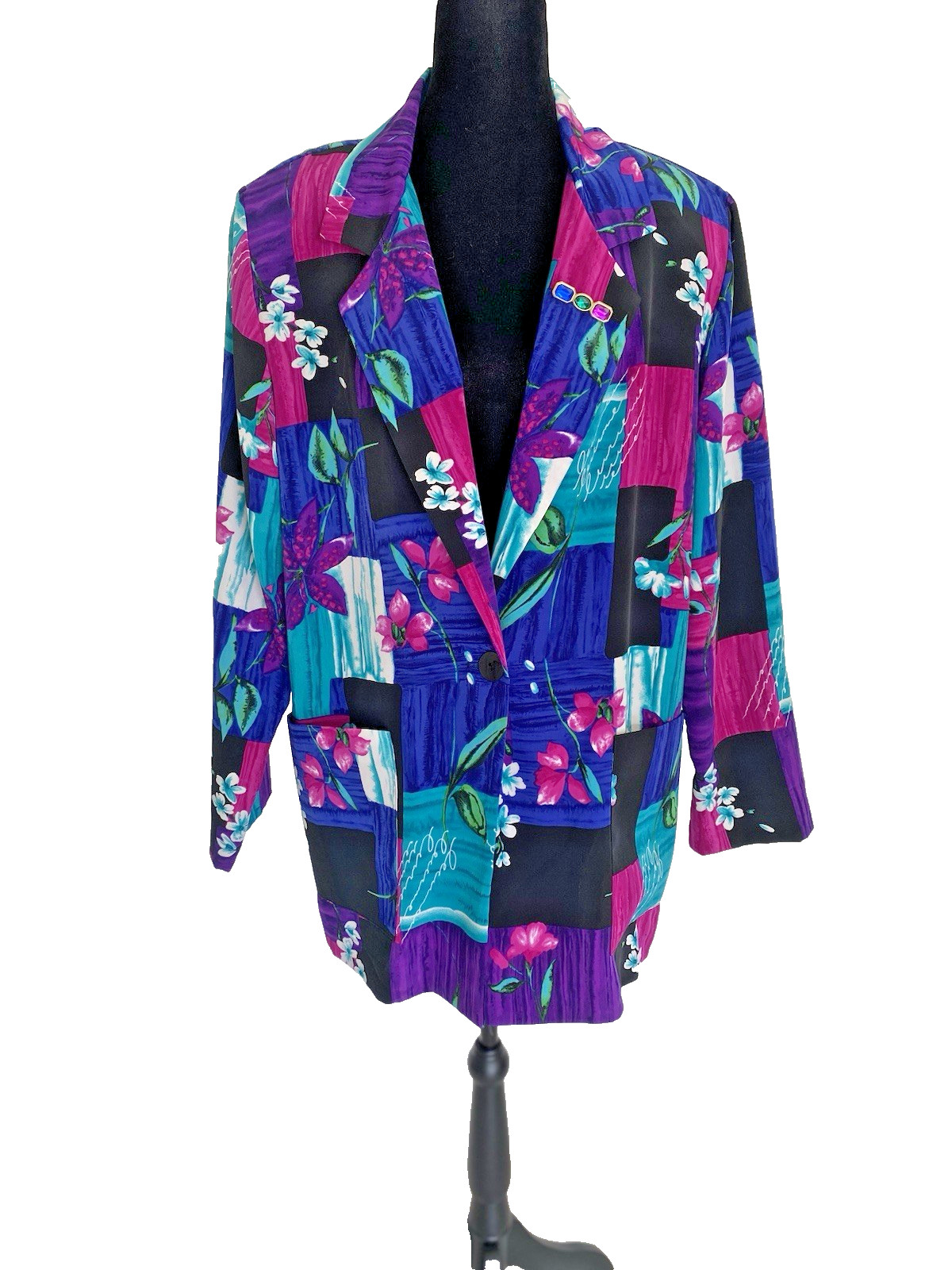 Bright Vintage 80s Willow Ridge Color block Blazer Teal Blue Purple Medium
