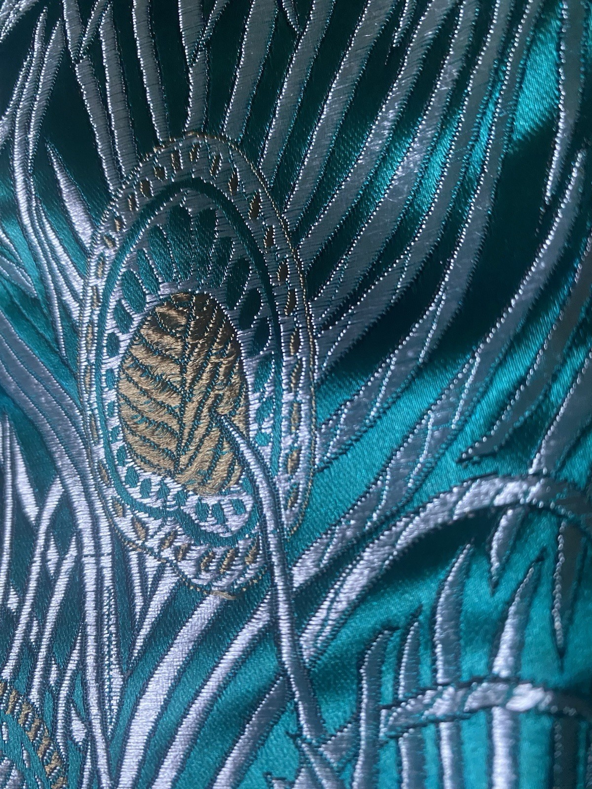 Vintage Rising Phoenix Silk Blouse I 1980s 1990s Teal Peacock KimonoStyle Top L
