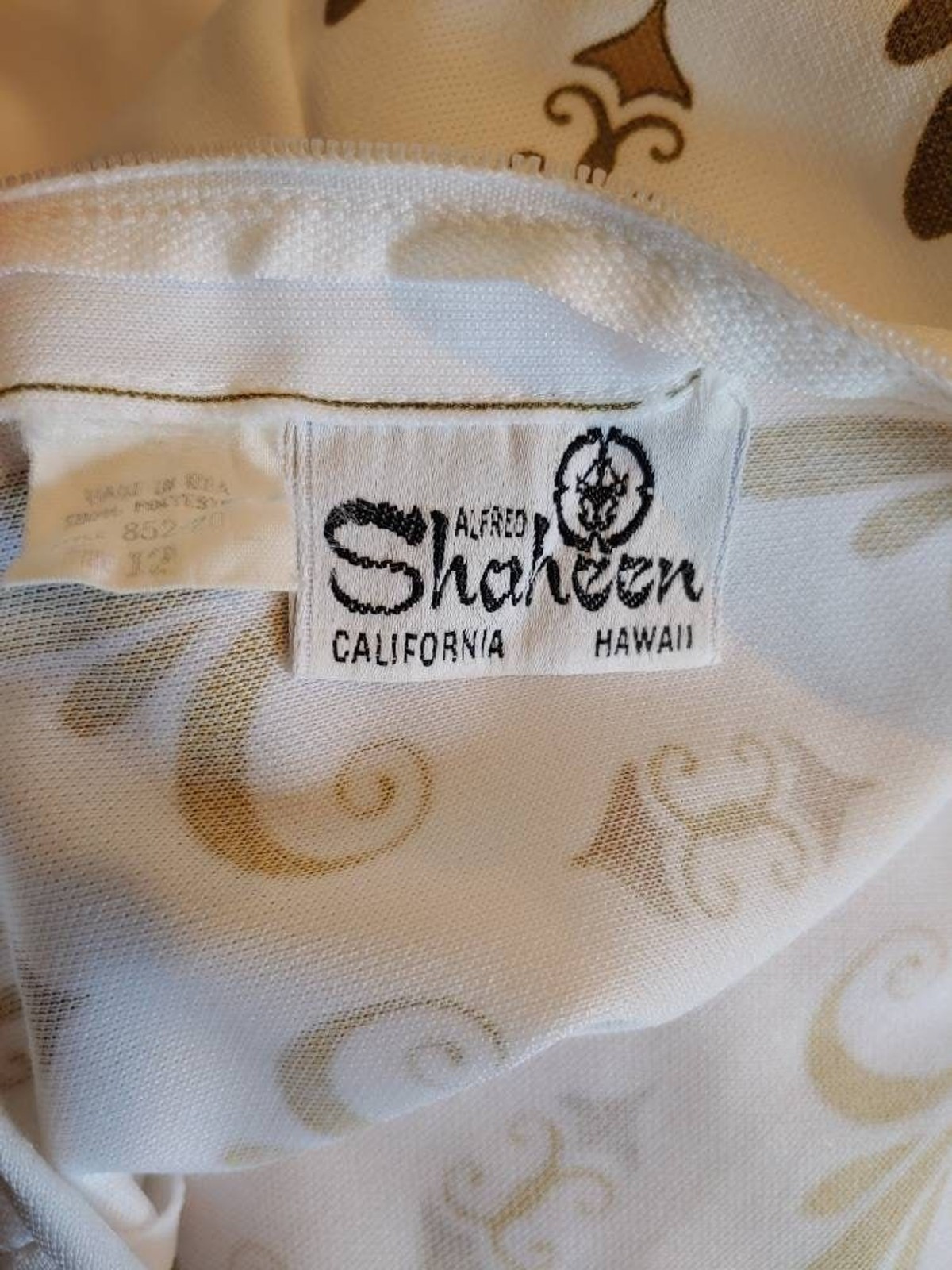 Rare Vintage 1970s Shaheen White and Gold Palazzo Jumpsuit with Gold Belt